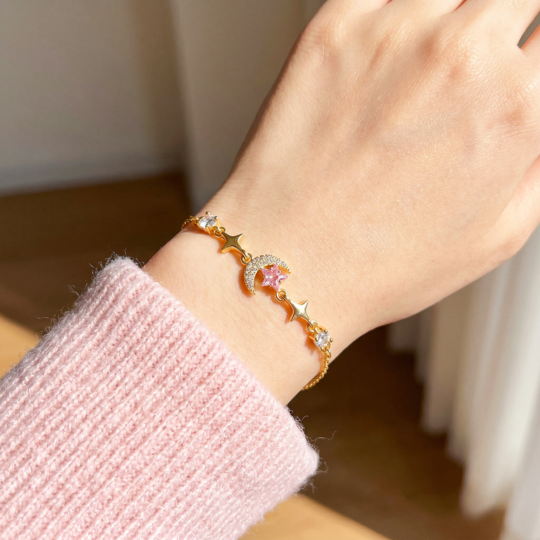 Gilded Moon &amp; Stars Bracelet | Pink Diamond Simulant | Luxe6648