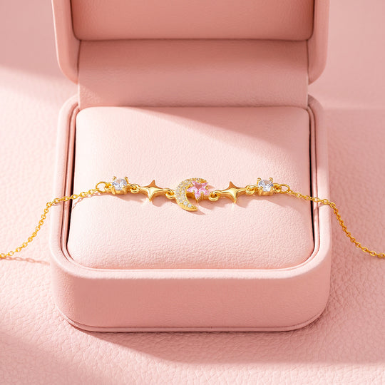 Gilded Moon &amp; Stars Bracelet | Pink Diamond Simulant | Luxe6648