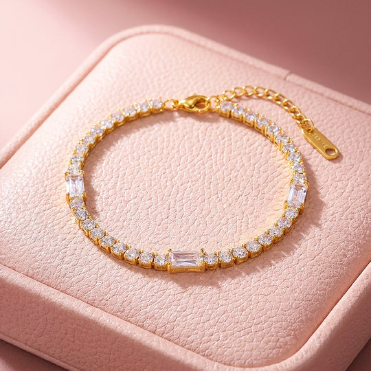 Baguette &amp; Round Mixed-Cut Tennis Bracelet | Diamond Simulant | Luxe6650