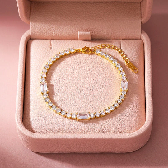 Baguette &amp; Round Mixed-Cut Tennis Bracelet | Diamond Simulant | Luxe6650