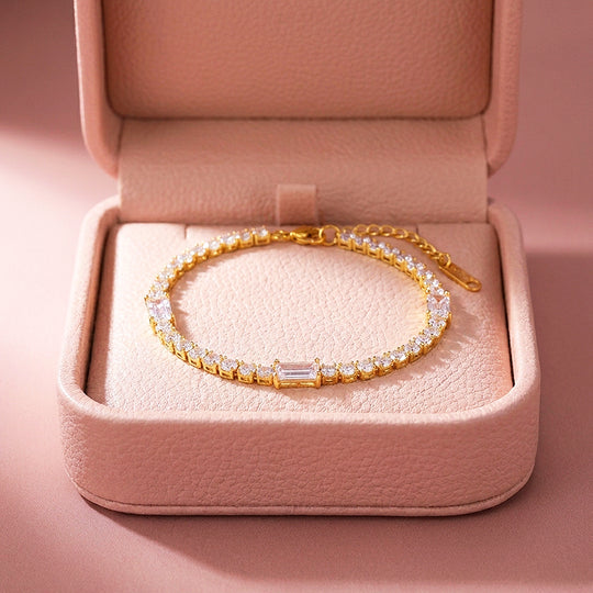 Baguette &amp; Round Mixed-Cut Tennis Bracelet | Diamond Simulant | Luxe6650