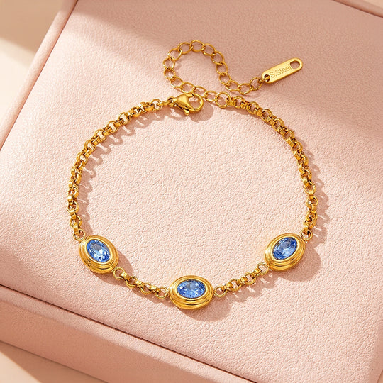 Triple Oval Ridged Bezel Bracelet | Diamond Simulant | Luxe6652