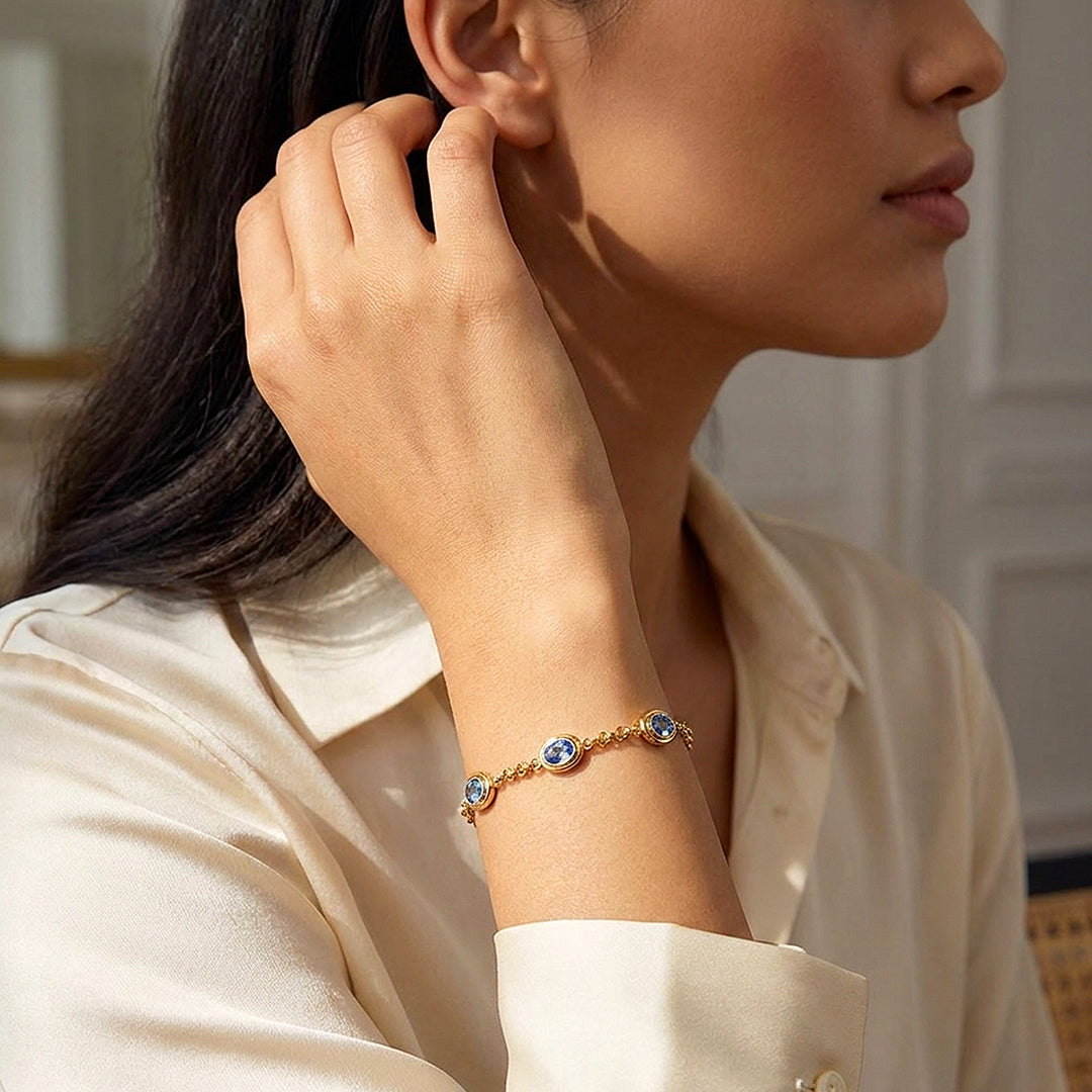 Triple Oval Ridged Bezel Bracelet | Diamond Simulant | Luxe6652
