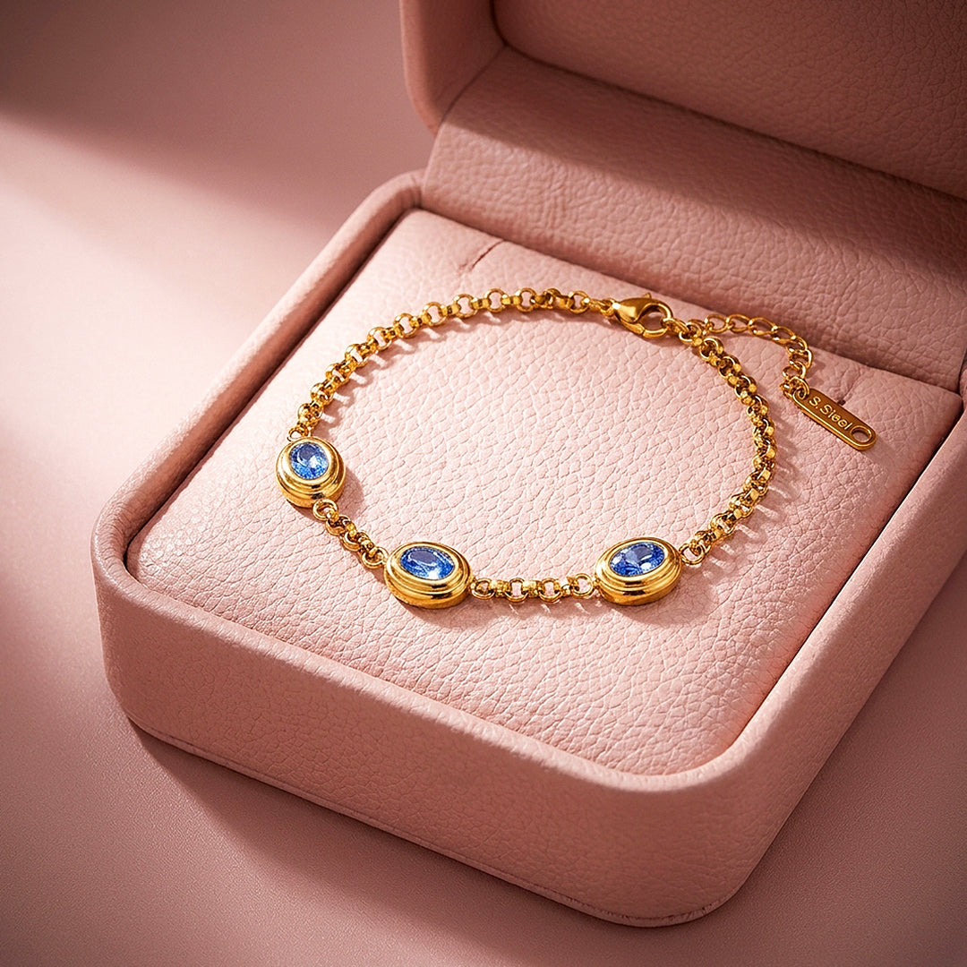 Triple Oval Ridged Bezel Bracelet | Diamond Simulant | Luxe6652
