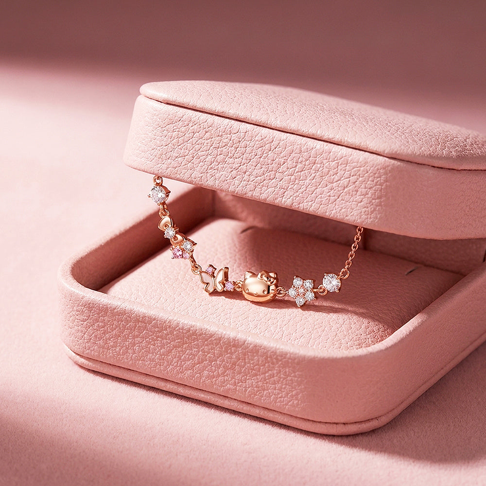 Kitty & Butterfly Charm Bracelet | Diamond Simulant | Luxe6656