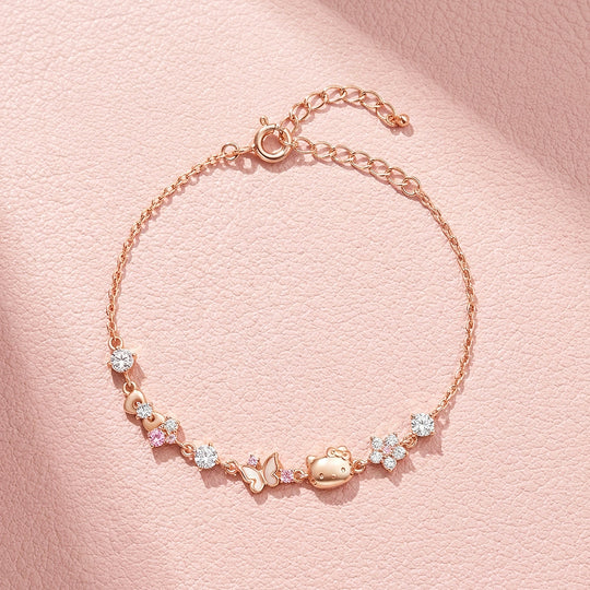 Kitty &amp; Butterfly Charm Bracelet | Diamond Simulant | Luxe6656