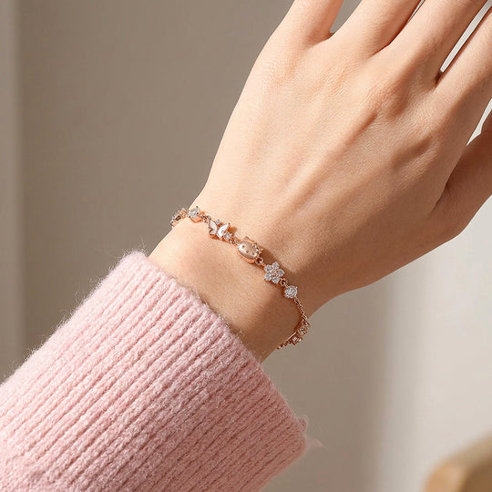 Kitty &amp; Butterfly Charm Bracelet | Diamond Simulant | Luxe6656