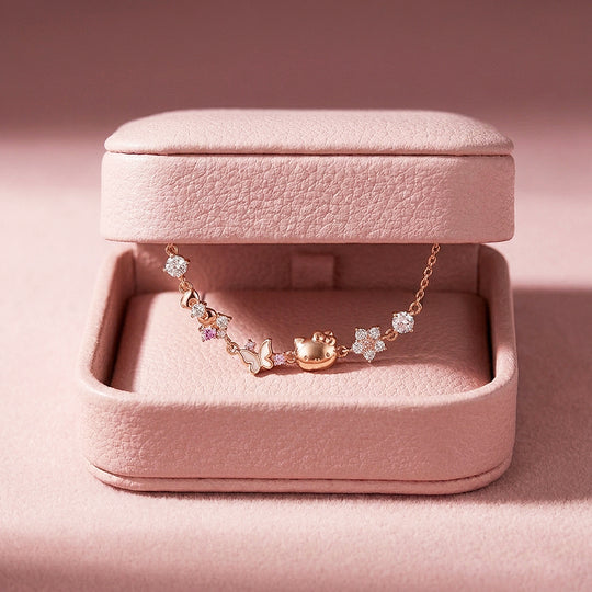 Kitty &amp; Butterfly Charm Bracelet | Diamond Simulant | Luxe6656