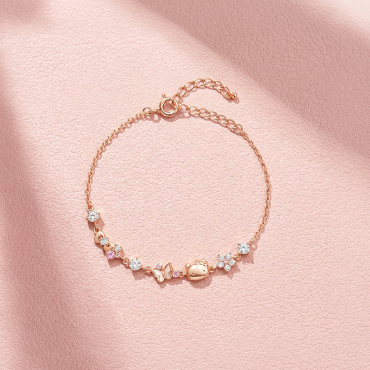 Kitty &amp; Butterfly Charm Bracelet | Diamond Simulant | Luxe6656