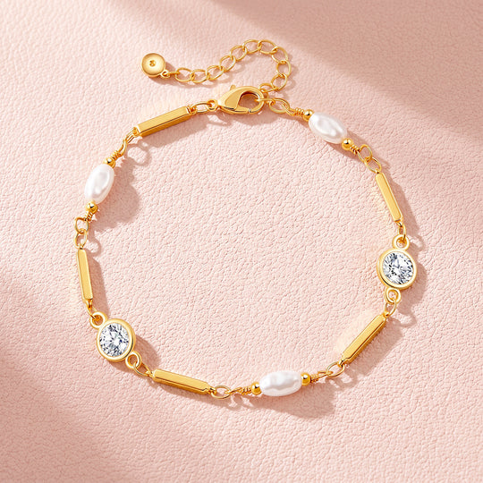 Pearl &amp; Diamond Simulant Bar Bracelet | Luxe6658