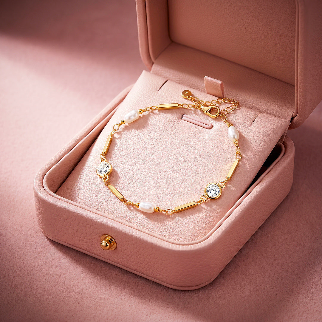 Pearl &amp; Diamond Simulant Bar Bracelet | Luxe6658
