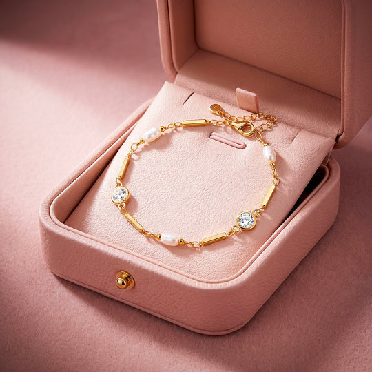 Pearl &amp; Diamond Simulant Bar Bracelet | Luxe6658