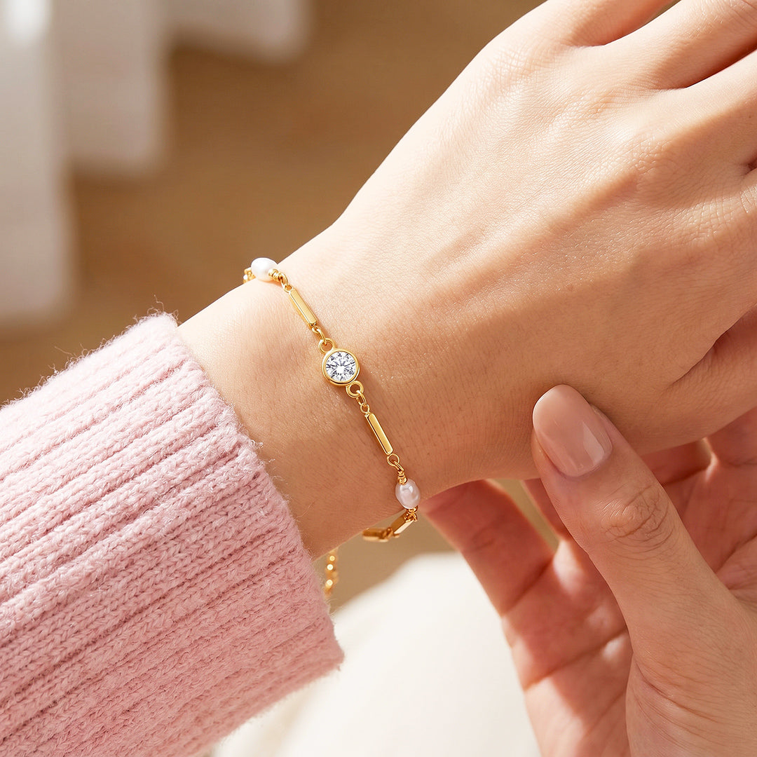 Pearl &amp; Diamond Simulant Bar Bracelet | Luxe6658