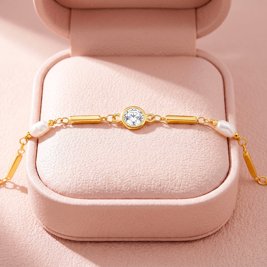 Pearl &amp; Diamond Simulant Bar Bracelet | Luxe6658