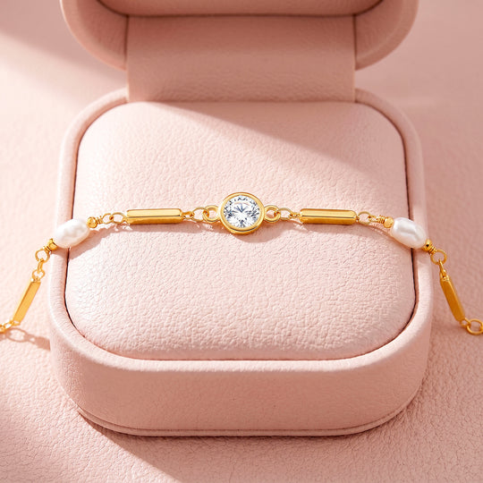 Pearl &amp; Diamond Simulant Bar Bracelet | Luxe6658