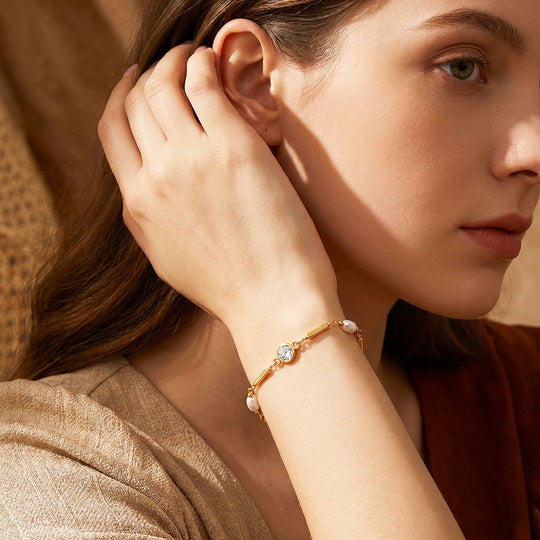 Pearl &amp; Diamond Simulant Bar Bracelet | Luxe6658