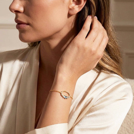Blue Stone Arc Hoop Bracelet | Diamond Simulant | Luxe6659