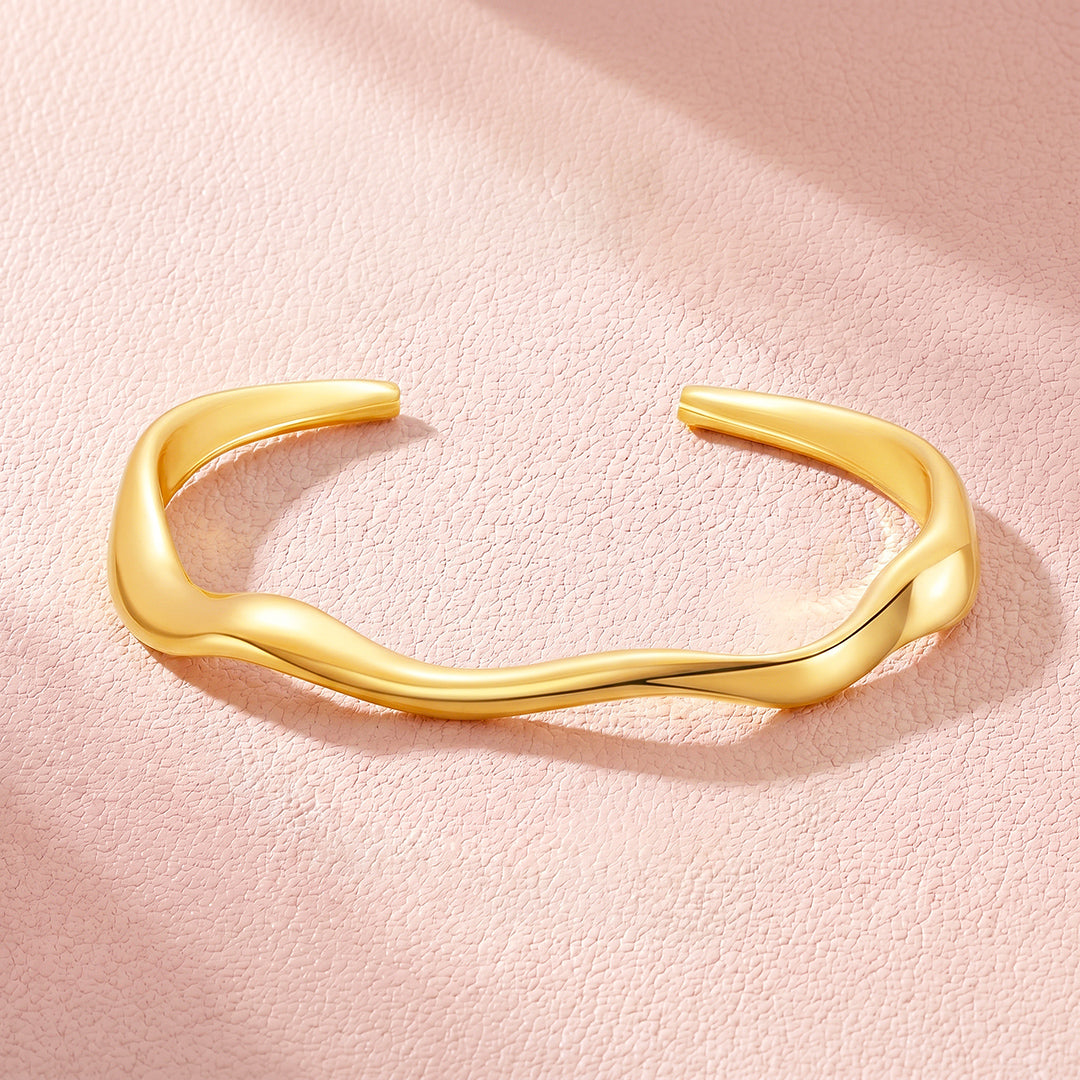 Fluid Wave Gold Cuff Bangle | Luxe6664 – Tiara.com.sg