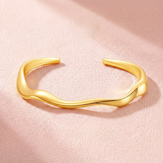 Fluid Wave Gold Cuff Bangle | Luxe6664