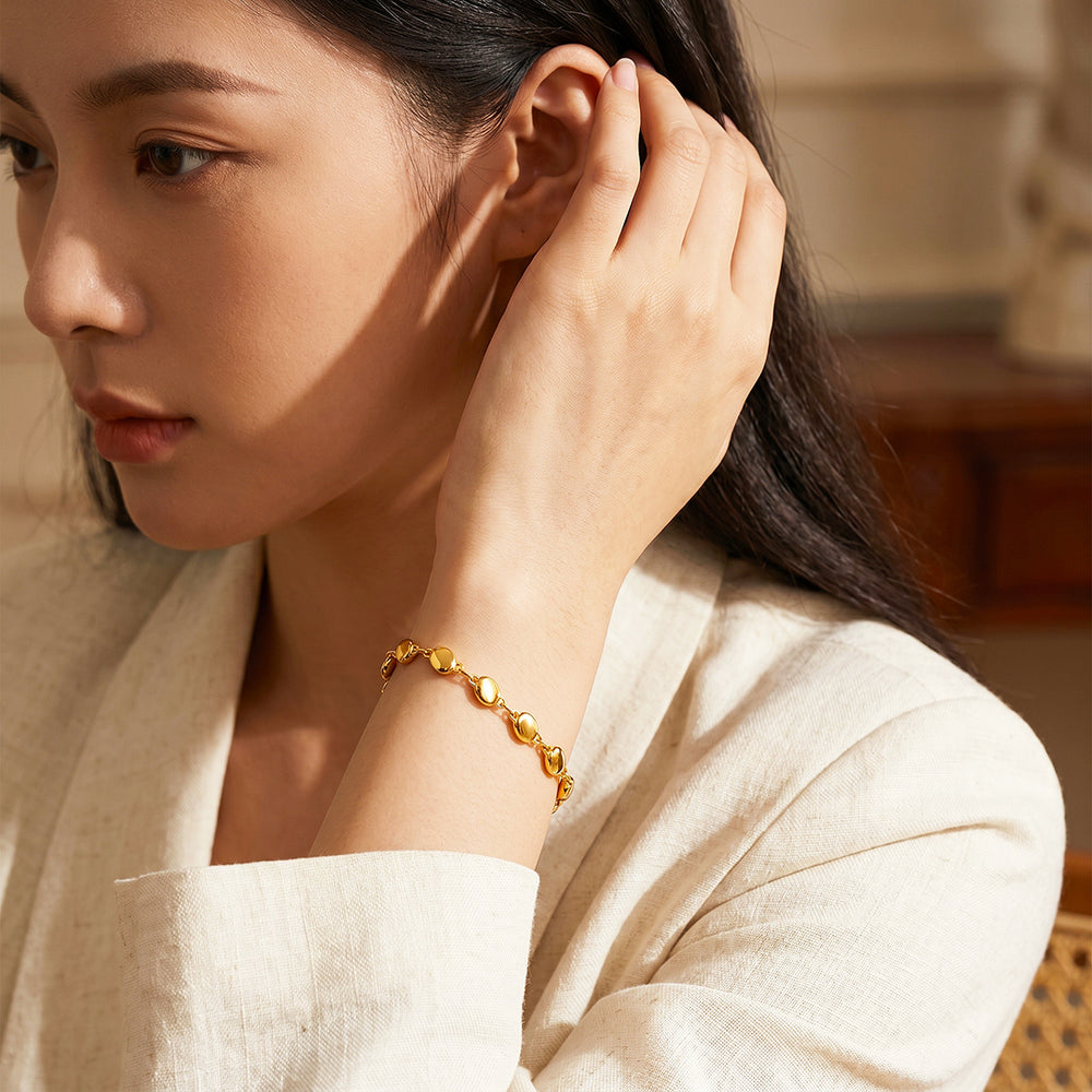 Gold Oval Bead Chain Bracelet | Luxe6665