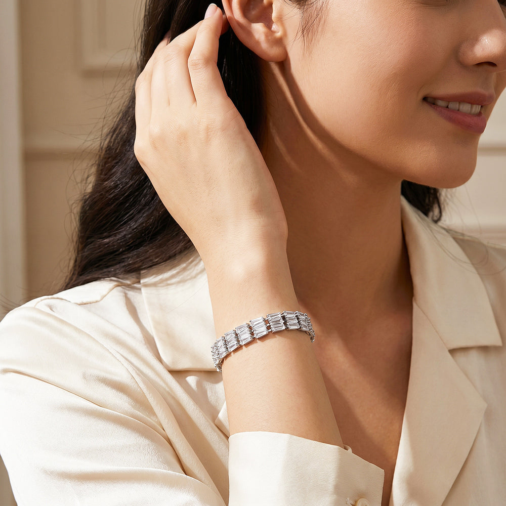 Triple Row Baguette Tennis Bracelet | Diamond Simulant | Luxe6667