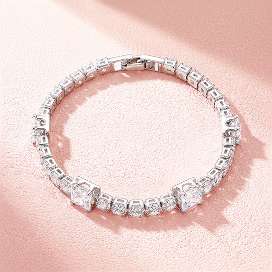 Alternating Princess &amp; Round Tennis Bracelet | White Diamond Simulant | Luxe6671