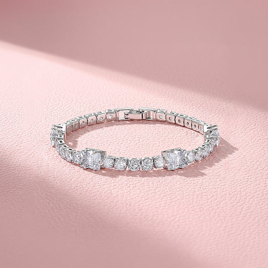 Alternating Princess &amp; Round Tennis Bracelet | Luxe6671