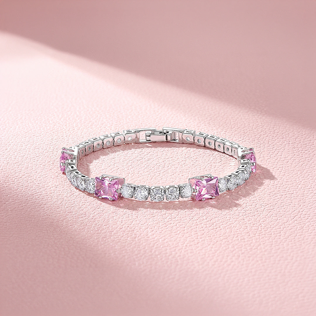Alternating Pink Princess &amp; Round Tennis Bracelet | Luxe6672