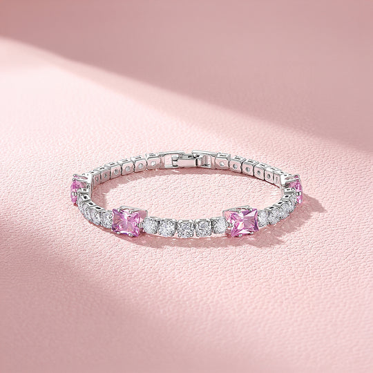 Alternating Pink Princess &amp; Round Tennis Bracelet | Luxe6672