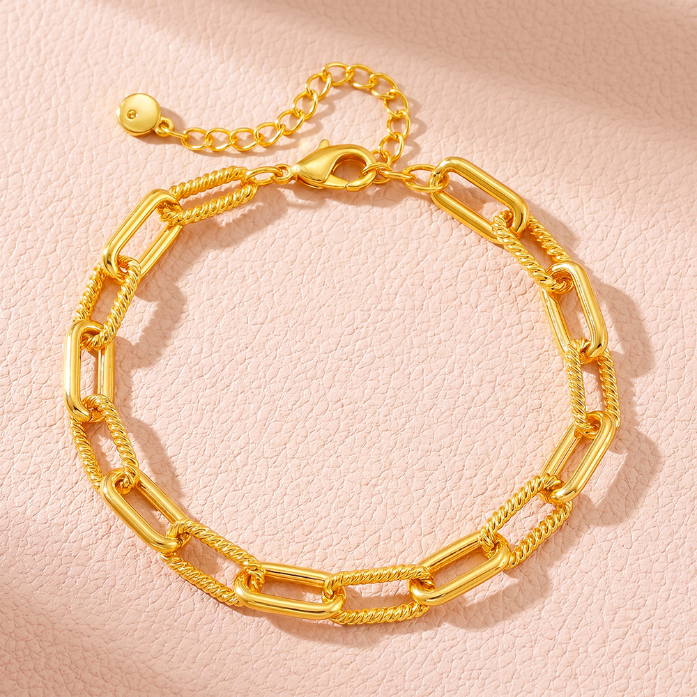 Golden Double-Layer Twisted & Paperclip Chain Bracelet | Luxe6673