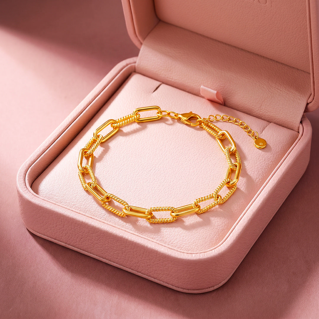Golden Double-Layer Twisted &amp; Paperclip Chain Bracelet | Luxe6673