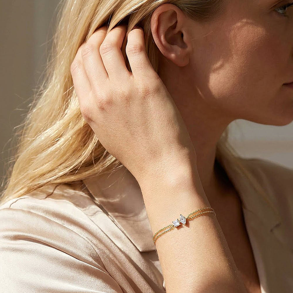 Princess & Marquise Two-Stone Chain Bracelet | Diamond Simulant | Luxe6674