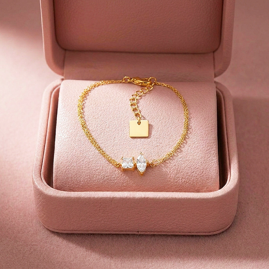 Princess &amp; Marquise Two-Stone Chain Bracelet | Diamond Simulant | Luxe6674