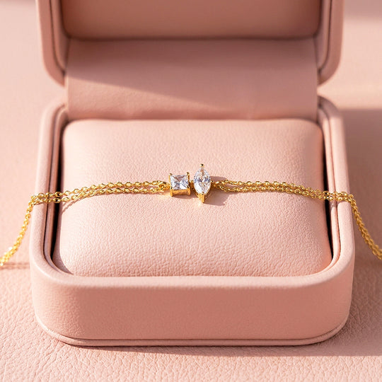 Princess &amp; Marquise Two-Stone Chain Bracelet | Diamond Simulant | Luxe6674