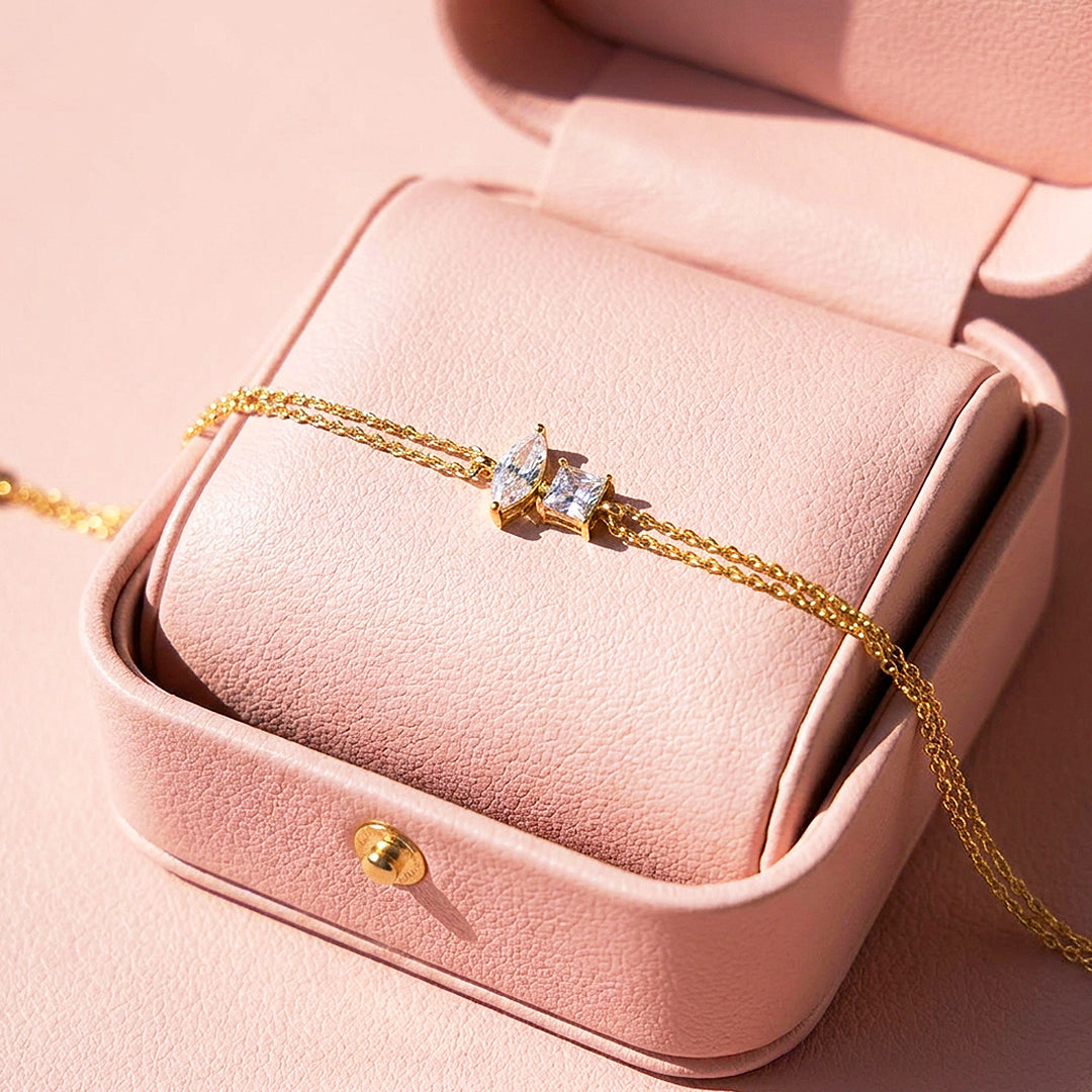 Princess &amp; Marquise Two-Stone Chain Bracelet | Diamond Simulant | Luxe6674