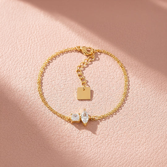 Princess &amp; Marquise Two-Stone Chain Bracelet | Diamond Simulant | Luxe6674