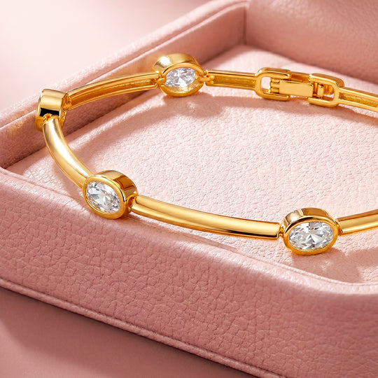 Oval Bezel Bar-Link Bracelet | White Diamond Simulant | Luxe6676