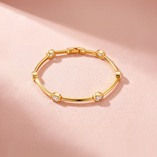 Oval Bezel Bar-Link Bracelet | White Diamond Simulant | Luxe6676