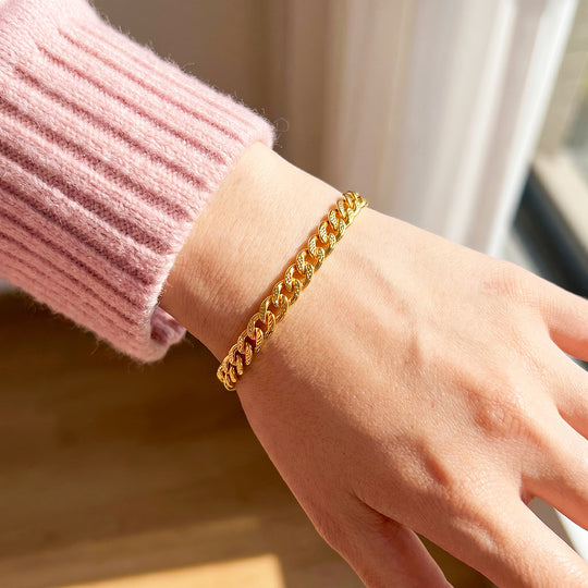 Textured Cuban Golden Link Chain Bracelet | Luxe6677