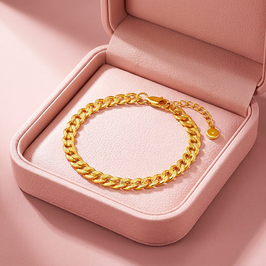 Textured Cuban Golden Link Chain Bracelet | Luxe6677