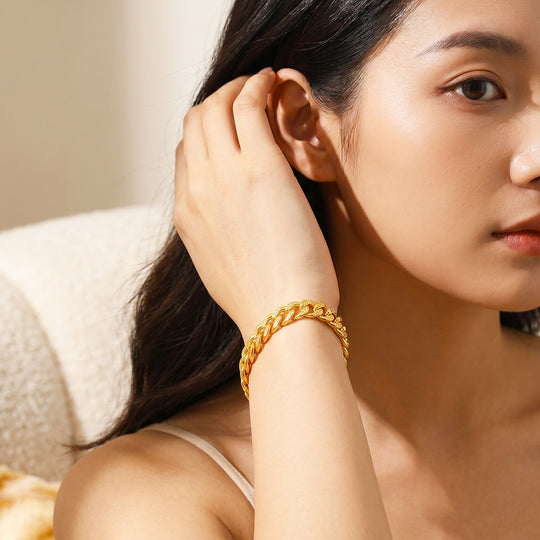 Textured Cuban Golden Link Chain Bracelet | Luxe6677