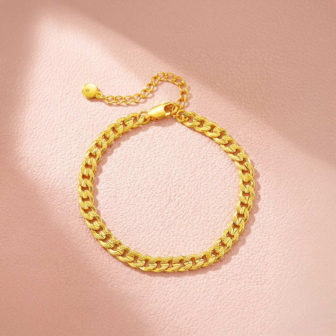Textured Cuban Golden Link Chain Bracelet | Luxe6677