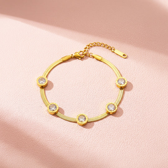 Roman Numeral Bezel Station Snake Chain Bracelet | Luxe6678