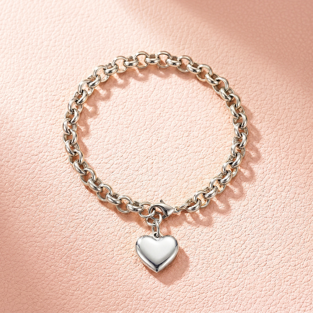 Puffy Gold Heart Charm Rolo Chain Bracelet | Luxe6681