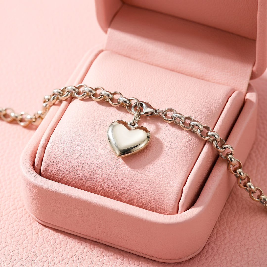 Puffy Gold Heart Charm Rolo Chain Bracelet | Luxe6681