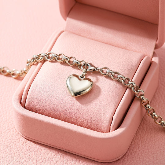Puffy Gold Heart Charm Rolo Chain Bracelet | Luxe6681