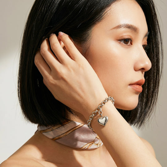 Puffy Gold Heart Charm Rolo Chain Bracelet | Luxe6681