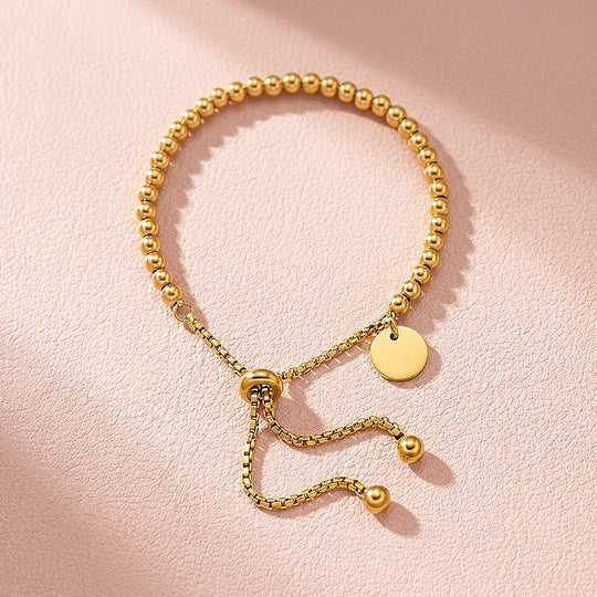 Gold Ball Bead Adjustable Bracelet with Coin Charm | Gold Plated | Luxe6682