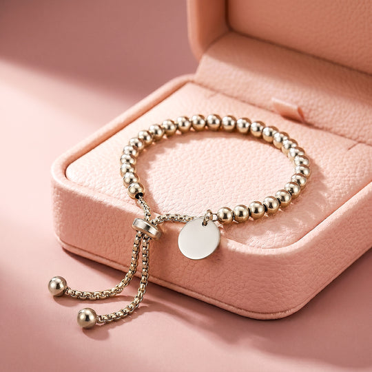 Gold Ball Bead Adjustable Bracelet with Coin Charm | Gold Plated | Luxe6682