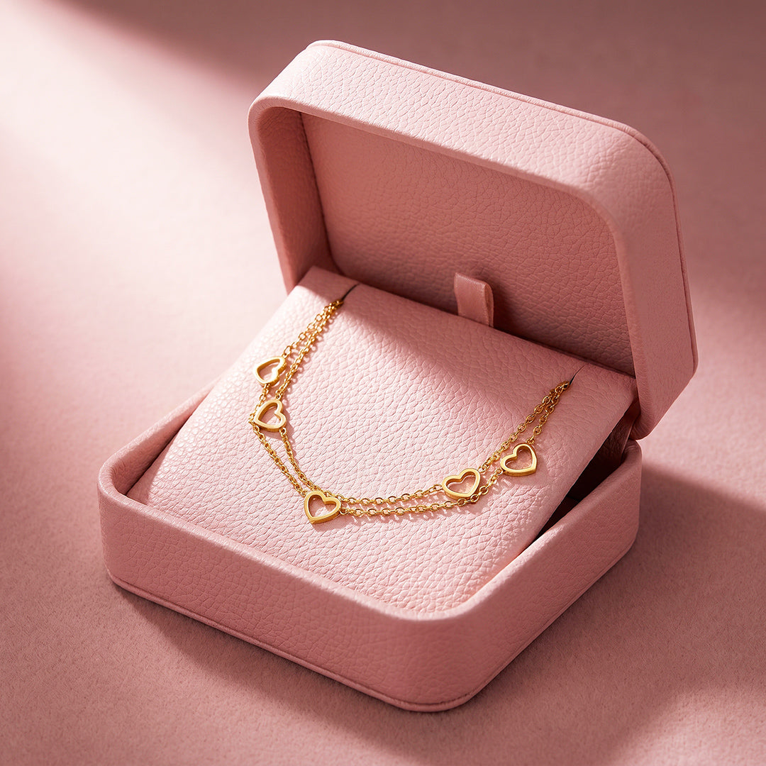 Double-Layer Open Heart Charm Chain Bracelet | Luxe6684